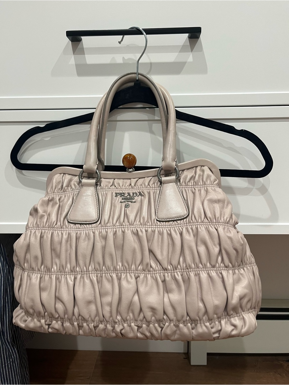 Napa leather prada ruched bag